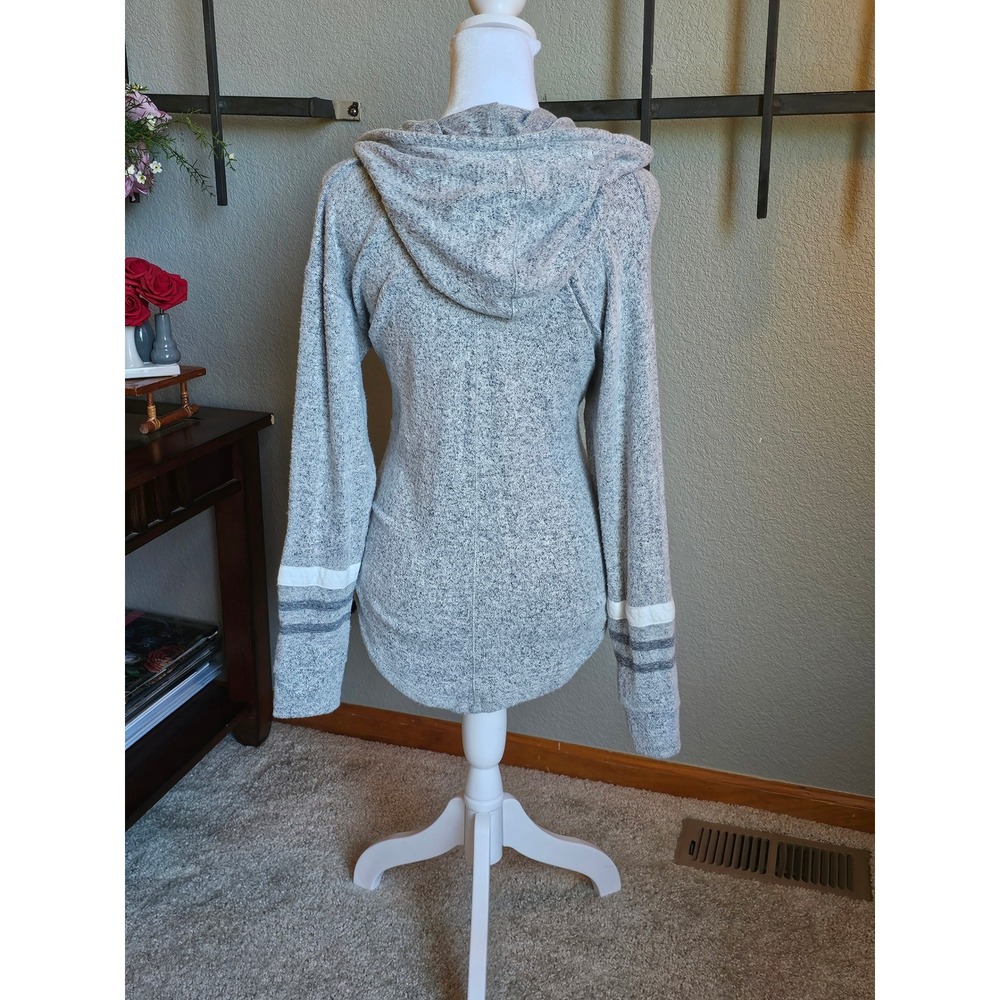 Market & Spruce Hoodie Womens S Gray Soft Knit Striped Cuffs Pullover - Picture 2 of 8